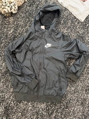 Nike Black Hooded Zip Windbreaker with White Logo